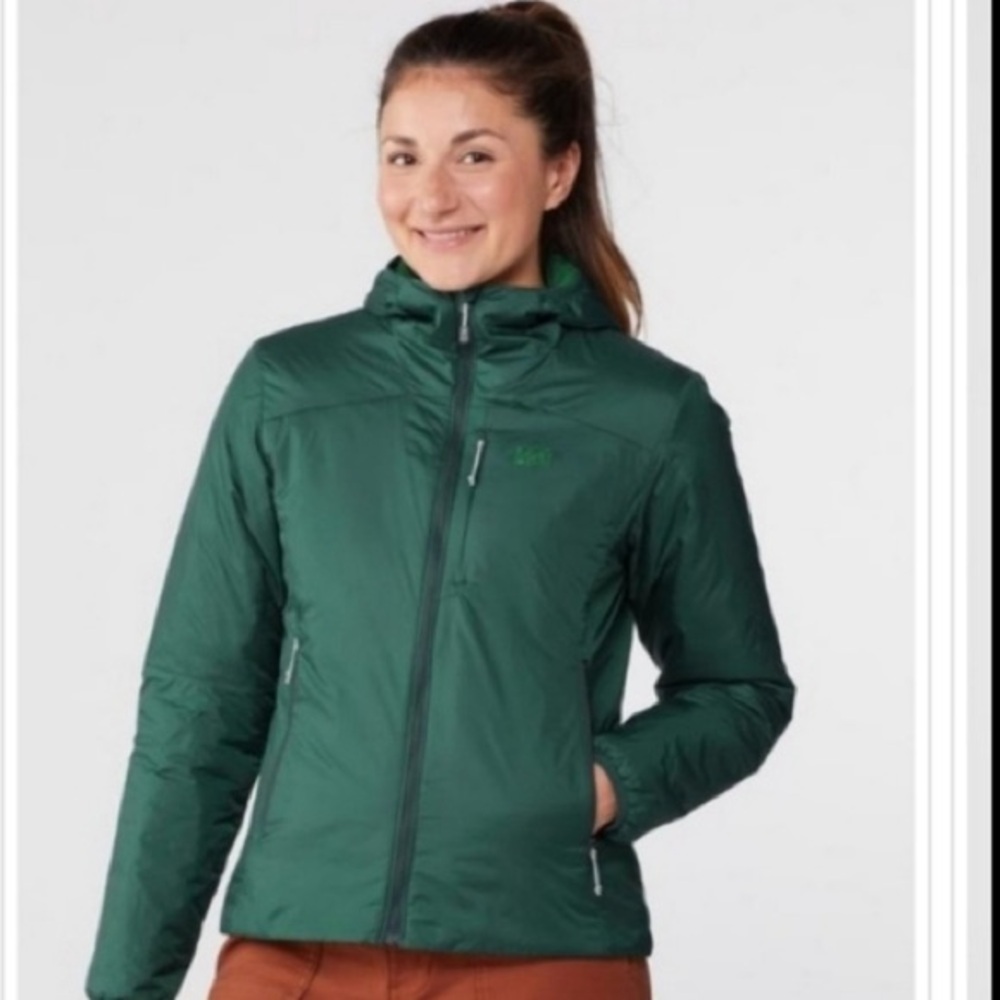 REI Dark Green Hooded Insulated Puffer Jacket